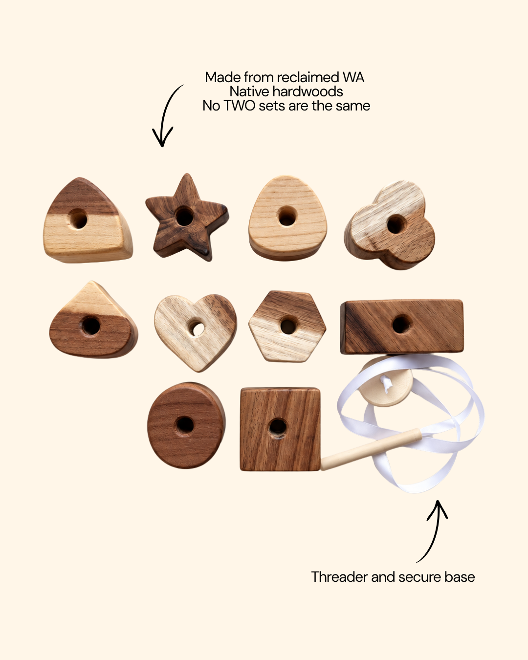 Wooden Threading Shapes – 10 Piece Set