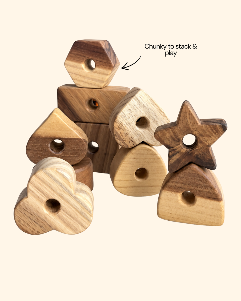 Wooden Threading Shapes – 10 Piece Set