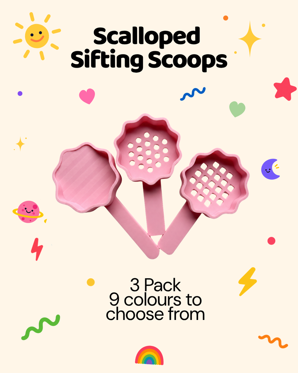 Scallop Sifting Scoops 3 Pack