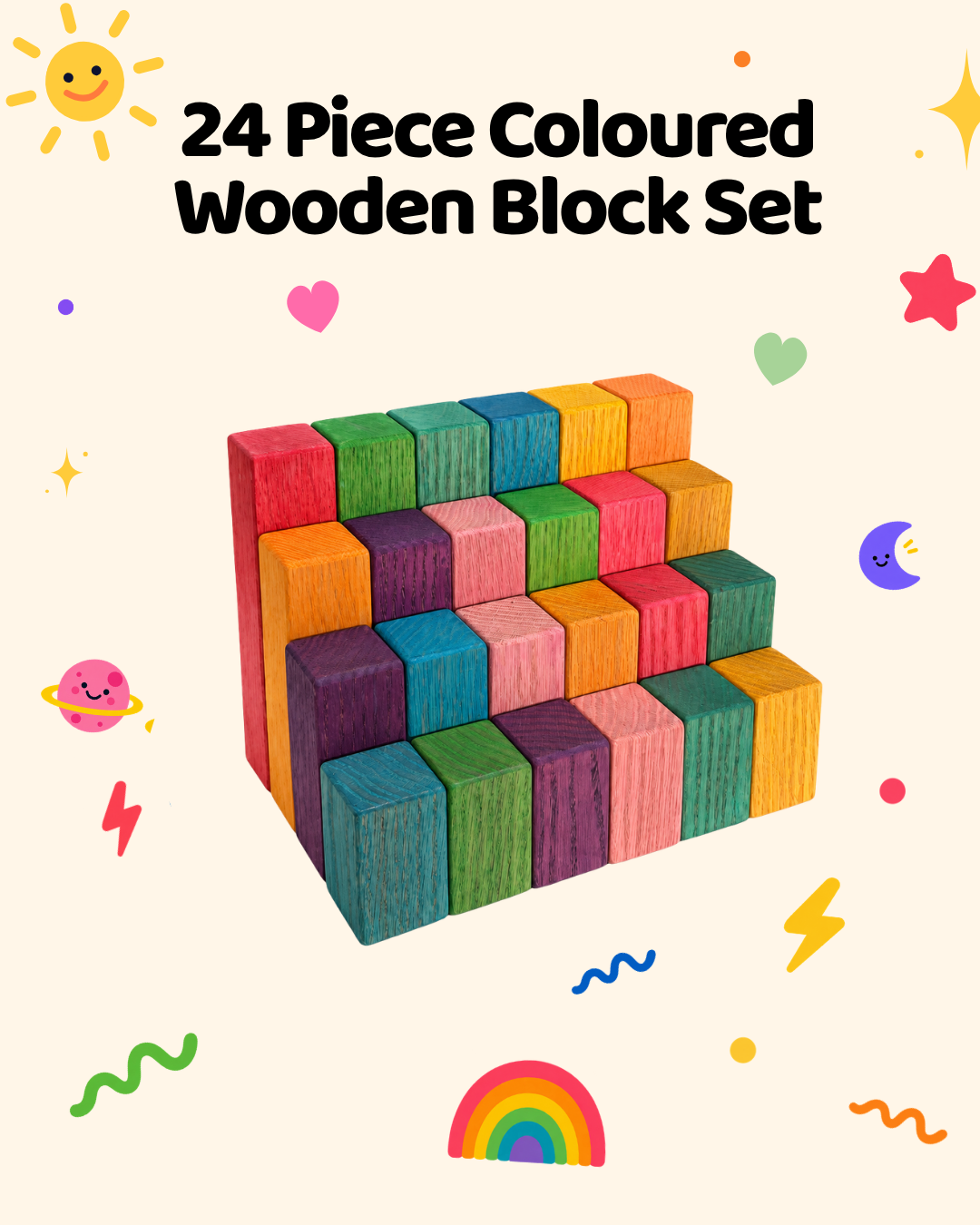 Coloured 24 Piece Wooden Blocks